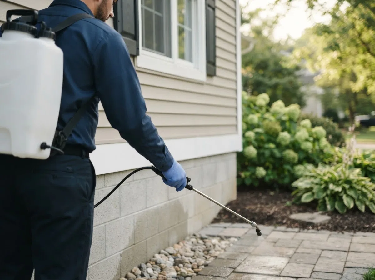 Pest control technician inspecting a home in Riesel, TX